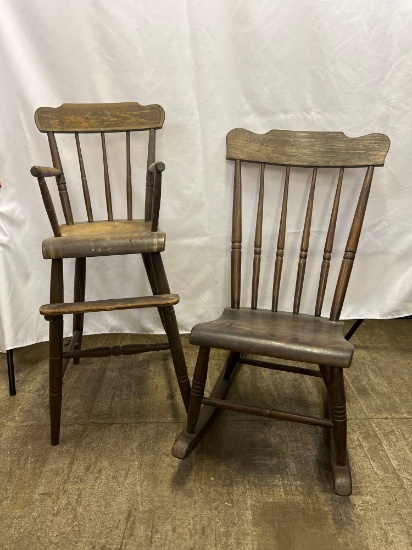 Spindle Back High Chair and Spindle Back Nursing Rocker