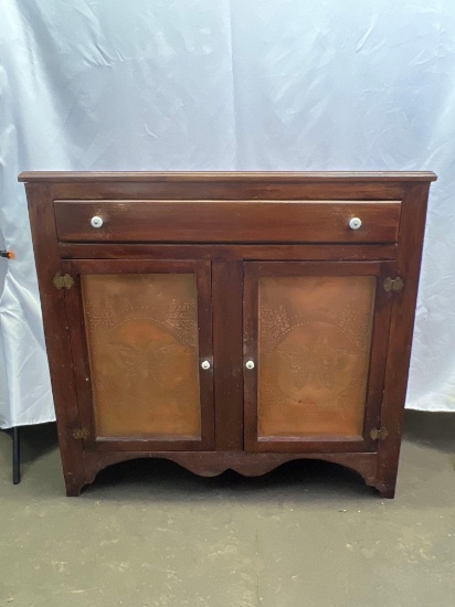 Single Drawer Over 2-Door Cupboard with Pierced Copper Door Inserts