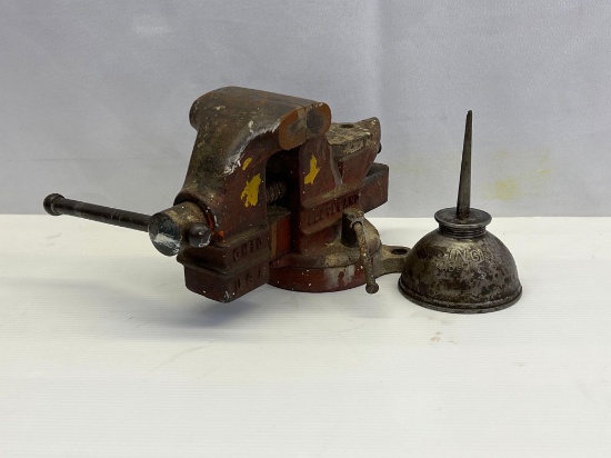 Cleveland, Ohio Bench Vise and Singer Oil Can