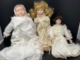 3 Porcelain Dolls- One is Baby Doll
