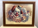 Framed Clown Print, Signed