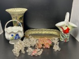 Vase, 2 China Baskets, Dresser Tray and Glass Grapes