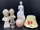Pair of Female Busts, Art Deco Figure, Statue of Liberty, Creamer and Ceramic Shade