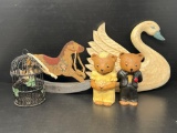 Wooden Swan & Rocking Horse, Bear Bride & Groom and Miniature Bird Cage