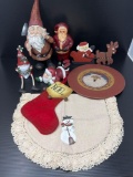 Santa Figures, Plate, Stocking and Snowman Runner with Lace Edging