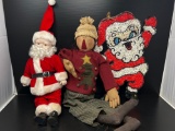 Stiuffed Snowman, Santa Doll and Vintage Santa Decoration