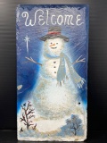 Snowman Welcome Sign on Slate