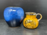 Ridgways England Coaching Days and Ways Glazed Creamer and Glazed Bulbous Vase