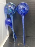 3 Blue Glass Watering Globes