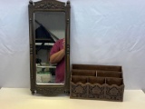 Oblong Wall Mirror and Wooden Organizer