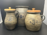 2-, 3- and 4- Gallon Colonial Stoneware Crocks- 2 Have Wooden Lids