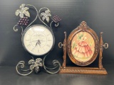 Wrought Iron Grape & Leaf Wall Clock and Cheval Framed Print