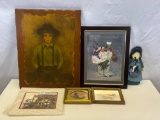 Decoupaged Print of Boy, Oil on Paper Floral Still Life, Unframed Susie Riehl Amish Print