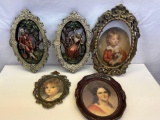 Pair of Wall Plaques, 3 Framed Portrait Prints