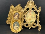 3 Ornate Gilt Frames with Portrait Prints