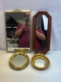 4 Mirrors in Lot- Rectangular, Oblong, 2 Gold Framed Round