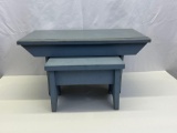 2 Wooden Benches in Blue Paint