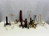 Large Grouping of Wood, Metal & Plastic Plate Stands