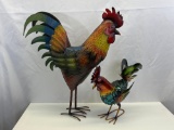 2 Metal Rooster Sculptures- One Large, One Small