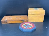 2 Wooden Lidded Boxes and Decorative Wood Plaque