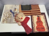 3 Garden Flags- Birds, American Flag, Pumpkin Welcome and Snowman Face Decoration