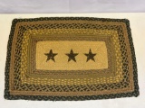 Rectangular Braided Rug with 3 Stars- Black, Tan Colors