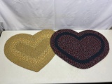 2 Heart Shaped Braided Rugs- Tan Tones and Red/Black Tones