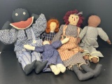 5 Cloth Dolls Including Raggedy Ann