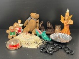 Baby Shoes, Angel Candlestick, Stuffed Bear, Beaded Necklace, Shell Bow, Bronze Shoe, Other Figures