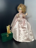 Lidded Box with Cello Player on Top and Doll in Pink Dress