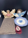 2 Angels, Plate, 4 Checked Placemats and Victorian Type Purse