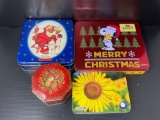 4 Decorative Tins- 2 Christmas