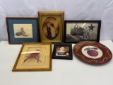 Framed Items- Country Prints, Cardinal, Portraits, Plate with Apple