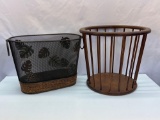 Metal & Rattan Basket and Wood Spindle Basket