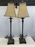 Pair of Candlestick Lamps with Shades