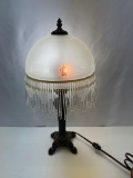 Boudoir Lamp with Glass and Beaded Fringe Shade