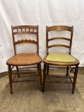 2 Wooden Side Chairs- One with Cane Seat, Other with Upholstered Seat