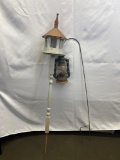 Bird Feeder on Stake and Shepherd's Hook with Railroad Lantern