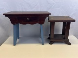 Foot Stool with Drawer and Blue Legs and Small Plant Stand