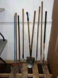 Lawn Tools, Including Shovel, Rakes, Fork, Hoe, Cultivator