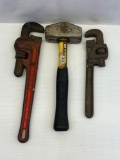 Pipe Wrenches and Metal Sledge Hammer