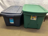 2 Plastic Totes with Lids- Blue is Rubbermaid