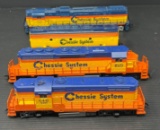 4 Chessie System Train Cars, HO Scale