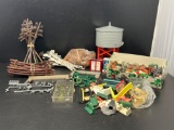 Plastic Items for Railroad Layout- Water Tower, Outhouse, Telephone Poles, Furniture, Figures, Etc.