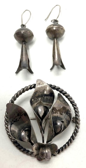 Sterling brooch and earrings