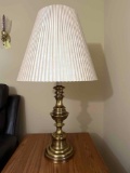 Brass Base Table Lamp with White Pleated Shade