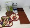 Hot Pads, V-Tech Phone, Battery Operated Lantern, Redware Trivets