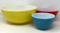 Vintage 3 Pyrex Nesting Mixing Bowls- Blue, Red & Yellow
