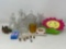 Glass Vinegar Cruets, Lidded Candy Dish, Vase, Light Bulbs, Candle Holders, Small Figures, More