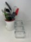 Kitchen Utensils in Holder and 3-Well Glass Dish